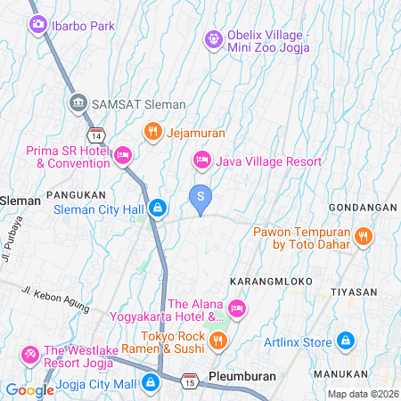 Map showing location of Omah Gito Gati Syariah near Sleman City Hall RedPartner