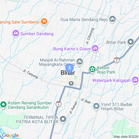 Map showing location of Urbanview Semeru Guesthouse near Stasiun Blitar