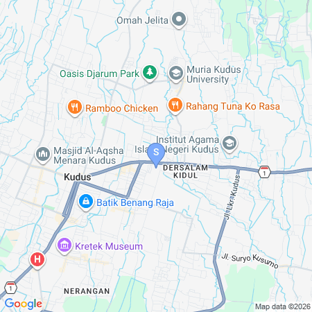 Map showing location of Gatra Hotel Syariah near Alun Alun Kudus Mitra RedDoorz