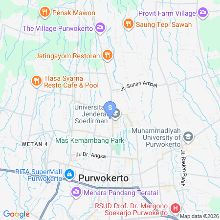 Map showing location of Urbanview Purwokerto City Hotel near UNSOED