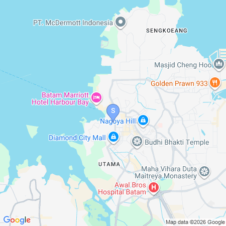 Map showing location of Urbanview Hotel New Land near Harbour Bay Batam